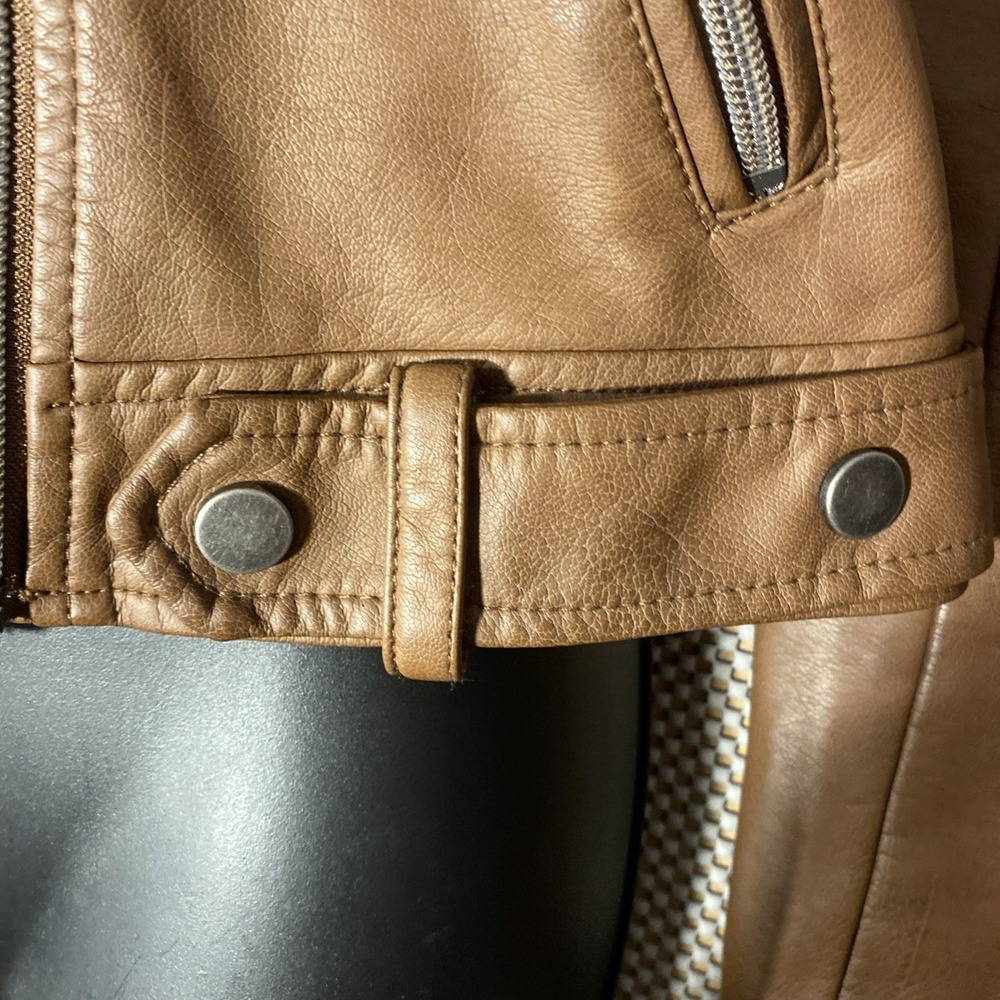 Coffee Shop Faux leather Moto Jacket Womens Crop Size Small Brown - Picture 4 of 8